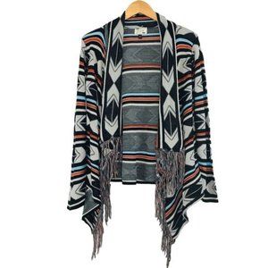 Say What? Boho Southwestern Knit Fringe Open Front Cardigan Size XL